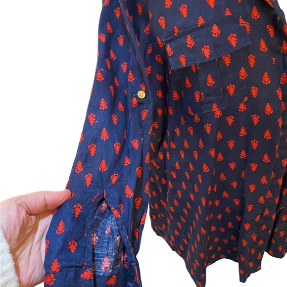 Charter Club linen navy & red patterned XL buttondown shirt with 2 pockets (NWT) - Picture 7 of 14